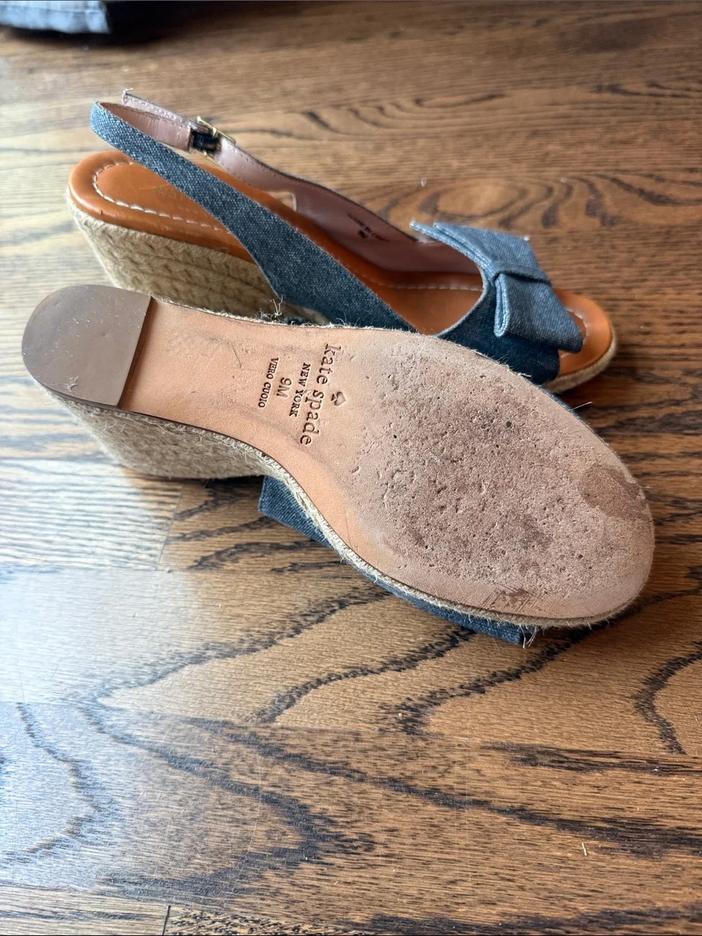 kate spade Denim Bow Slingback Espadrille Wedges size 9
